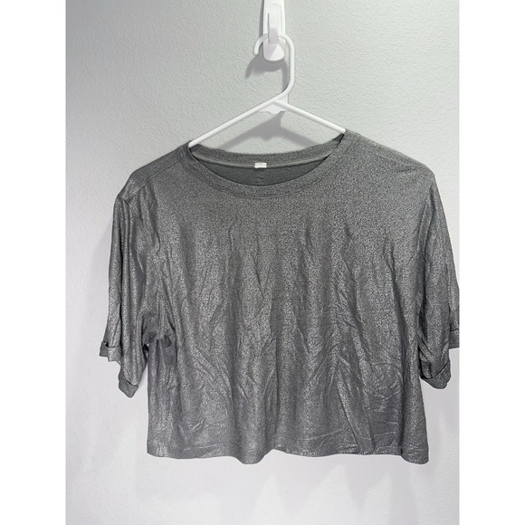 Lululemon SoulCycle To The Beat Tee Womens 4/6 Luminosity Foil Print Gray Shirt - Picture 1 of 6
